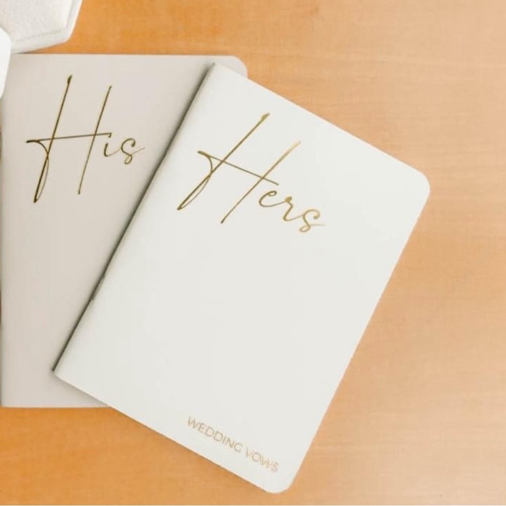 Elegant Vow Books with Gold Foil Lettering in Beige-Cream. His & hers set of 2.